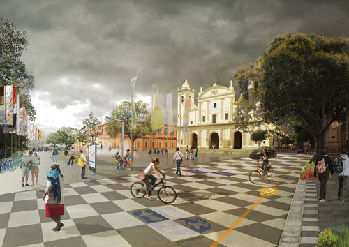 Corredor y espacio cívico frente a la Catedral. Fotomontaje del Plan CHA.